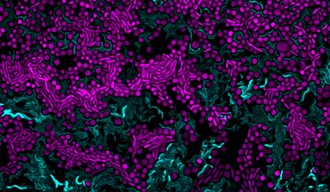 Fluorescenlty labelled bacteria in a microfluidic chamber